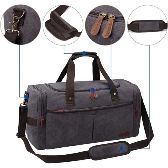 Canvas Duffel Bag Travel Weekend Grey - Picture 4 of 6